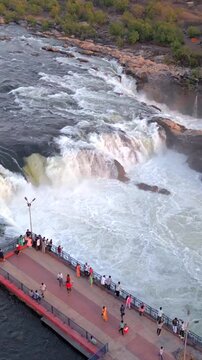 Vertical Aerial View of Dhuandhar Falls, Bhedaghat, Jabalpur, Madhya Pradesh, India