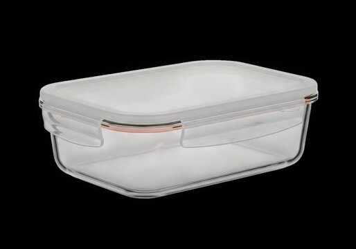 Clear glass food storage container with lid isolated on white background