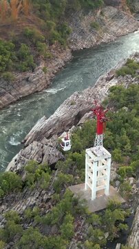 Vertical Aerial View of Dhuandhar Falls, Bhedaghat, Jabalpur, Madhya Pradesh, India