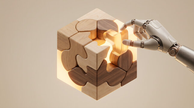 Robotic arm completing wooden cube puzzle
