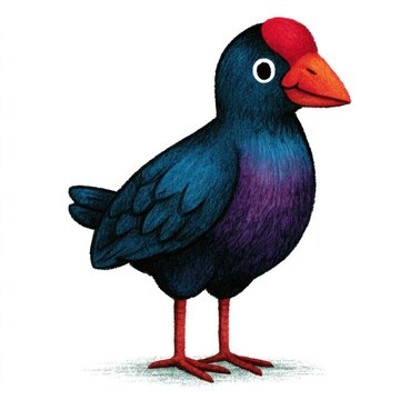 Cute purple swamphen bird doodle illustration