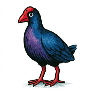 Cute purple swamphen bird doodle illustration