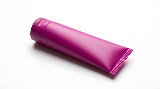 Magenta Colored Tube of Cream or Lotion Isolated on White Background