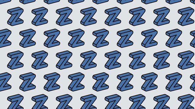 Blue isometric letter Z alphabet seamless pattern loop animation