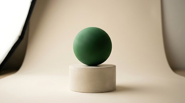 Matte Green Egg Placed on a Textured Cylinder Pedestal with Soft Studio Lighting