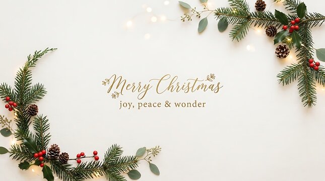 Merry Christmas And Happy New Year Greeting On White Background With Greenery