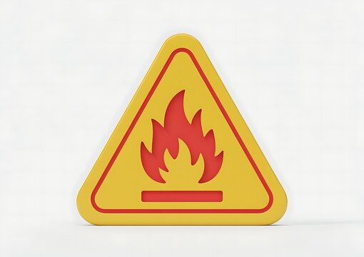 Safety sign featuring a fire symbol inside a yellow triangle warns of danger.