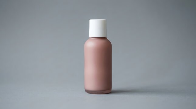 Minimalist Cosmetics Bottle With White Cap on Neutral Gray Background