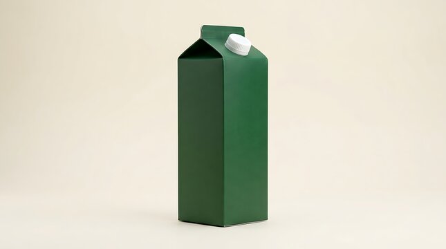 Minimalist Green Milk Carton with White Cap on a Neutral Background