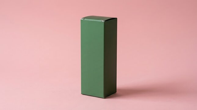 Minimalist Green Rectangular Box on a Soft Pink Background