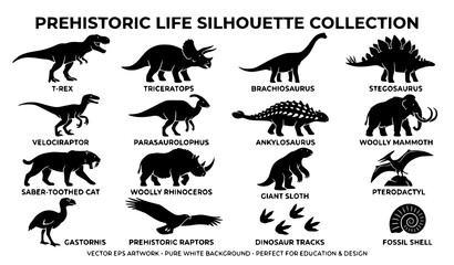 Dinosaur and prehistoric animal silhouette vector set © MstLiza