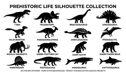 Black dinosaur silhouette vector bundle © MstLiza