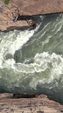 Vertical Aerial View of Dhuandhar Falls, Bhedaghat, Jabalpur, Madhya Pradesh, India