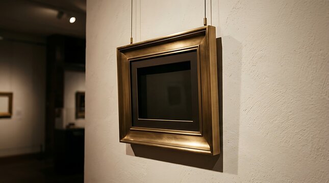 An elegant 16 x 20 frame hanging on a white textured museum wall with a minimalist blank display area presented in a professional gallery setting style.