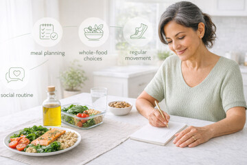 Middle-aged woman planning healthy diets and lifestyle habits at home © dvoevnore