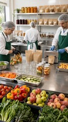 Food processing in commercial kitchen with fresh fruits and vegetables © dvoevnore