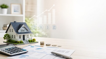 Mortgage rate climbs concept with house model and financial charts © dvoevnore