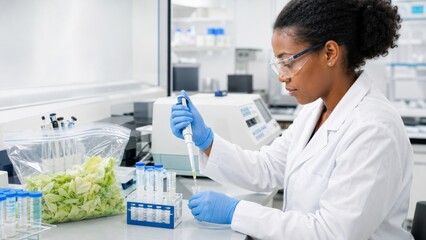 Scientist testing lettuce in lab for cyclosporiasis outbreak research © dvoevnore