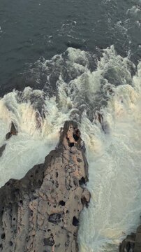 Vertical Aerial View of Dhuandhar Falls, Bhedaghat, Jabalpur, Madhya Pradesh, India