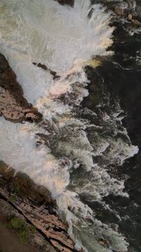 Vertical Aerial View of Dhuandhar Falls, Bhedaghat, Jabalpur, Madhya Pradesh, India