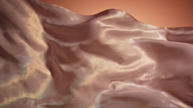 Close up of flowing iridescent fabric with subtle texture, shimmering with light, warm copper and rose gold hues, abstract background
