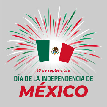 September 16 mexico independence day, mexican colorful fireworks flag, eagle emblem on white. Mexico national holiday. Greeting card. Vector. Translation september 16th, Mexican Independence Day