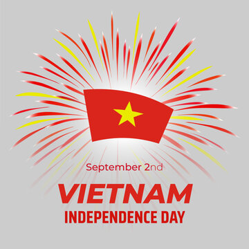 September 2, vietnam independence day, vietnamese fireworks, flag on white background. National holiday september 2nd independence day vietnam. Greeting card. Vector