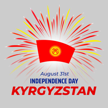 August 31, kyrgyzstan independence day, kyrgyz colorful fireworks flag on white background. National holiday august 31st independence day of kyrgyzstan. Greeting card. Vector illustration