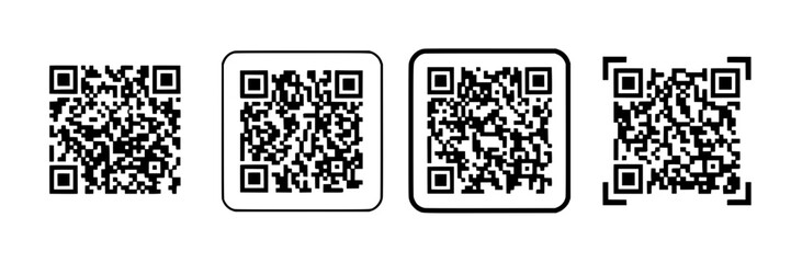 Fototapeta premium Four Qr Codes in a Row Each with a Different Border Style Set Against a White Background Featuring Qr, Code, Square with Black