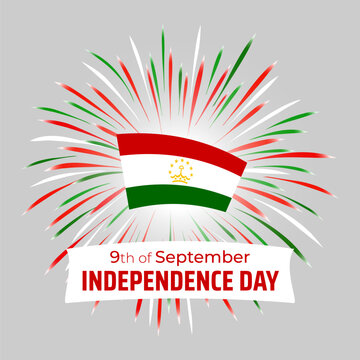 September 9, tajikistan independence day, tajik colorful fireworks flag on white background. National holiday tajikistan september 9th independence day. Greeting card. Vector illustration