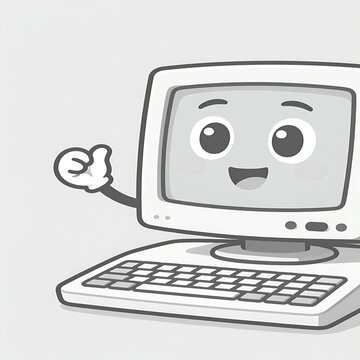 Happy cartoon computer character giving a thumbs up