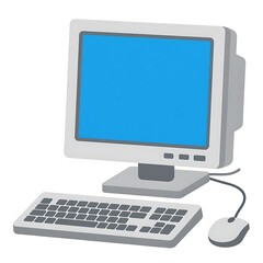 Fototapeta premium Old retro desktop computer with keyboard and mouse