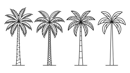 Fototapeta premium Set of four detailed palm tree line art icons for summer themes.