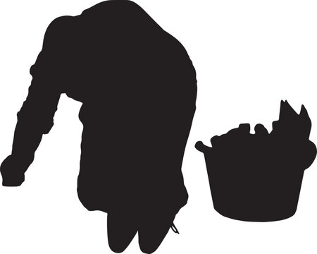 vector,silhouette of a rear view of a man who is scrubbing the floor with a scouring pad