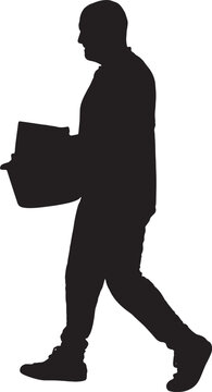 vector,silhouette of   man walking with a bucket
