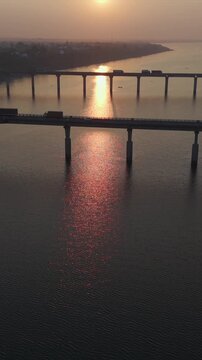 Vertical Aerial View of Narmada River and Bridge Jabalpur, Madhya Pradesh