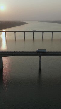 Vertical Aerial View of Narmada River and Bridge Jabalpur, Madhya Pradesh