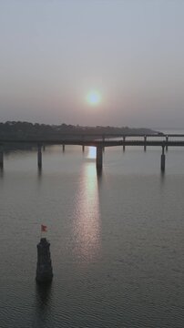 Vertical Aerial View of Narmada River and Bridge Jabalpur, Madhya Pradesh