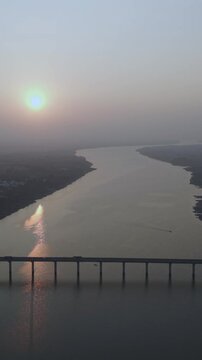 Vertical Aerial View of Narmada River and Bridge Jabalpur, Madhya Pradesh
