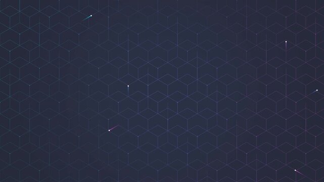 Abstract dark blue background with glowing light particles and connected geometric hexagon lines