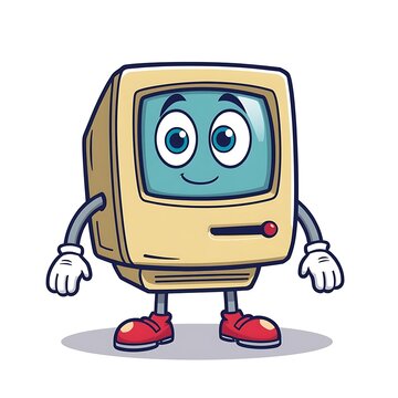 Cute retro computer character with a smiling face