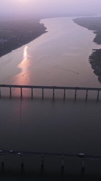 Vertical Aerial View of Narmada River and Bridge Jabalpur, Madhya Pradesh