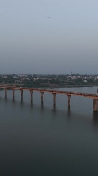 Vertical Aerial View of Narmada River and Bridge Jabalpur, Madhya Pradesh