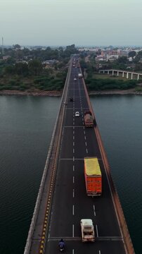 Vertical Aerial View of Narmada River and Bridge Jabalpur, Madhya Pradesh