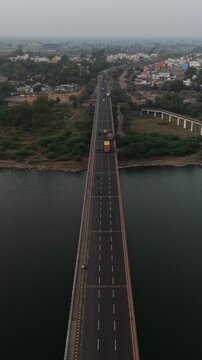 Vertical Aerial View of Narmada River and Bridge Jabalpur, Madhya Pradesh