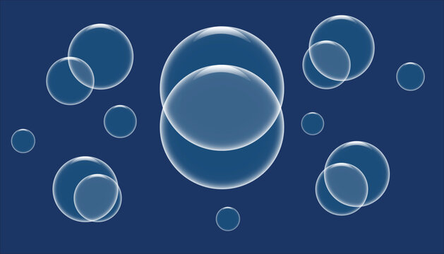 Abstract background with transparent bubbles on a dark blue surface