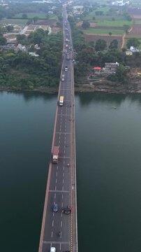 Vertical Aerial View of Narmada River and Bridge Jabalpur, Madhya Pradesh