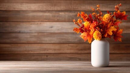 Obraz premium This image showcases a beautiful vase filled with autumn flowers, featuring vibrant colors that capture the essence of fall and its warm, cozy atmosphere.