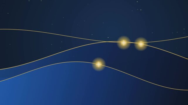 Abstract dark blue background with glowing golden wavy lines and bright starlight sparkles