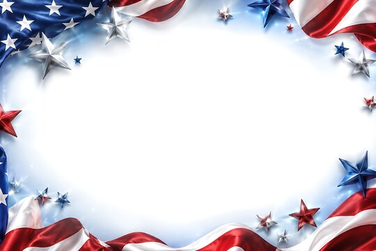 Veterans Day Patriotic Background with American Flag, Red White Blue Stars Border Frame